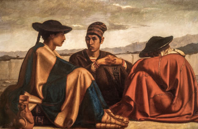 two men sitting in tan backdrop