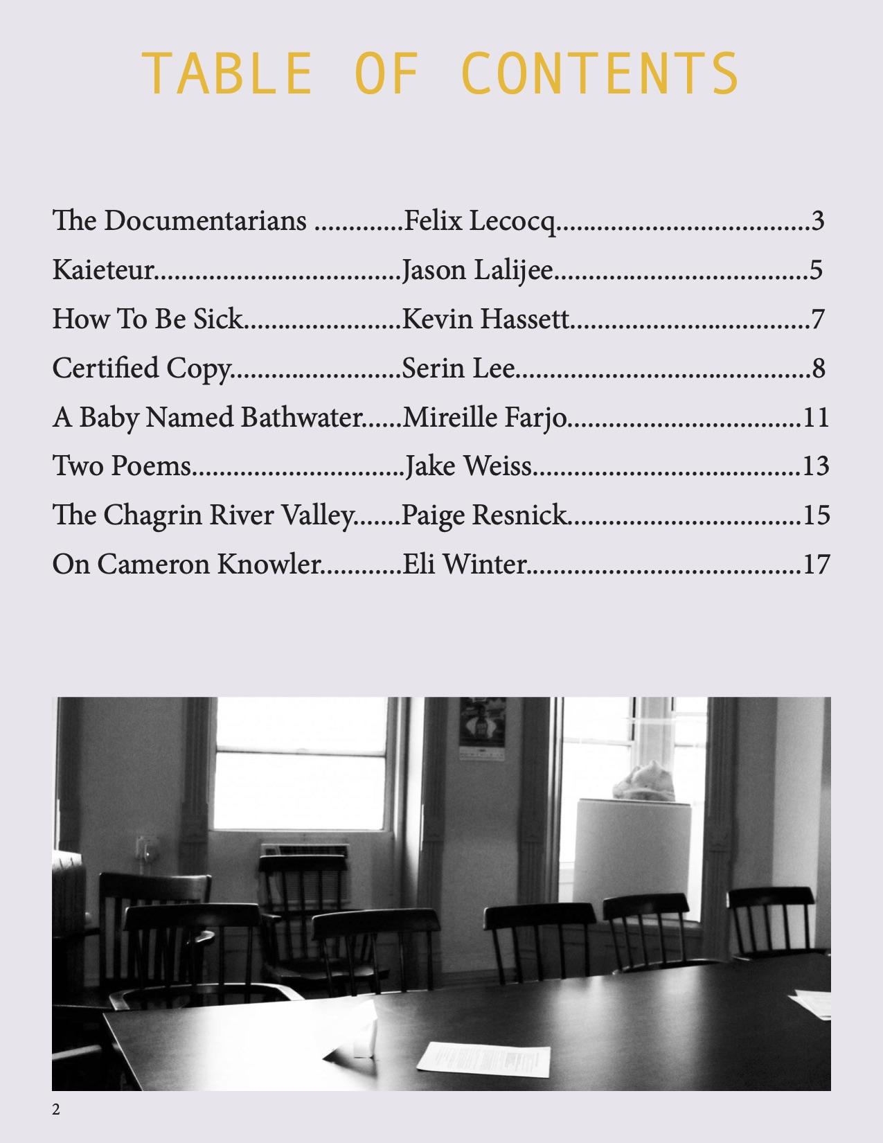 table of contents