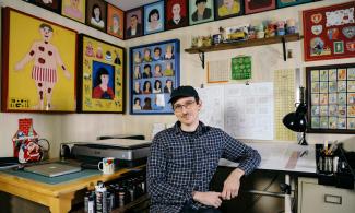 Nick Drnaso in his studio.