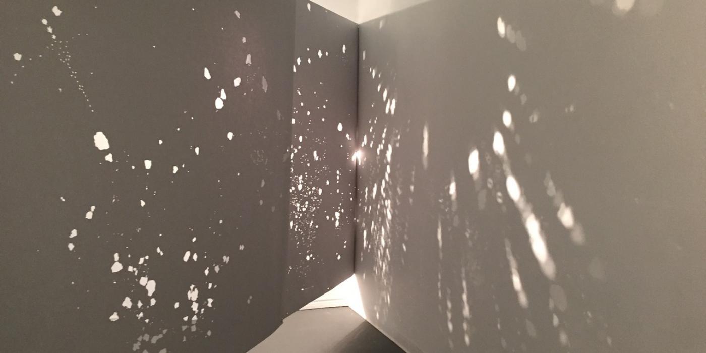 Ground Up, cut paper and light, site-specific installation, Experimental Gallery, West Texas A&M University, Canyon, TX, May 2019, dimensions variable