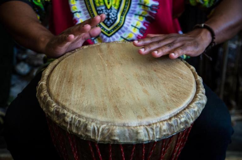 a close up photo of a drummer playing a drum