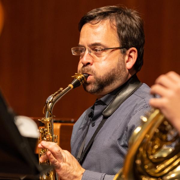 Taimur Sullivan playing saxophone