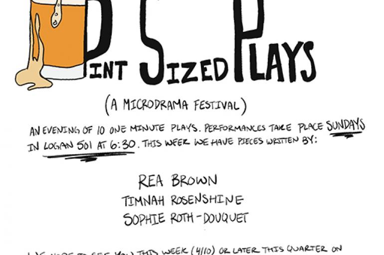 Pint Sized Plays (a micro drama festival) information with an image of an overflowing pint glass